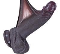 Dildo nero piccolo per principianti da 19 cm, realistico con prepuzio mobile, silicone a doppia densità, grazioso dildo anale, potente ventosa, compatibile con strap-on, adatto per le coppie