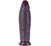 Dildo realistico grande non circonciso da 26 cm, diametro 6 cm, dildo nero spesso, grande ventosa, silicone a doppia densità, pene con prepuzio lungo, dildo anale largo, per utenti esperti
