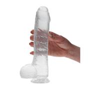 Dildo Grande Trasparente Realistico Ø 4,5 Con Ventosa e Scroto Donna