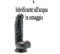 Dildo Nero Fallo Realistico con Testicoli e Ventosa Sex Toy Vaginale ed Anale