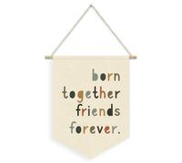 Dilemat Festone decorativo per cameretta dei bambini, stile bohémien, con scritta "Born Together Friends Forever", decorazione per la stanza dei giochi, da appendere alla parete, per cameretta