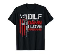 DILF - Damn I Love Firearms Vintage Gun Bandiera Americana Maglietta
