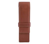 DiLoro Leather Double Pen Case Pencil Pouch Holder for Two Fountain Pens Ballpoint Rollerball and Pencils (Bugatti Tan)