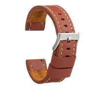 diloy Cinturino pelle cerata stile vintage cucitura bianca - Per orologi sportivi o classici - Misure 18mm 20mm 22mm 24mm 26mm - Fatta a mano - Nero o marrone 384 Marrone Intermedio 18mm