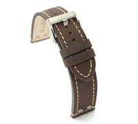 diloy Cinturino pelle vitello ingrassata stile aviatore pilota flieger con rivetti - Misure 18mm 20mm 22mm 24mm - Nero marrone scuro marrone chiaro - Design sportivo classico 381 Marrone Scuro 18mm