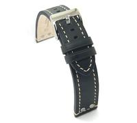 diloy Cinturino pelle vitello ingrassata stile aviatore pilota flieger con rivetti - Misure 18mm 20mm 22mm 24mm - Nero marrone scuro marrone chiaro - Design sportivo classico 381 Nero 18mm