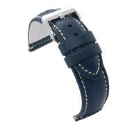 diloy Cinturino sportivo in pelle liscia vitello bombato cucitura bianca - Per orologio - Misure 14mm 16mm 18mm 20mm 22mm 24mm - Elegante e resistente P354 Blu Navy 24mm