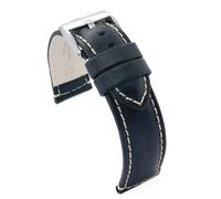 diloy Cinturino sportivo in pelle liscia vitello bombato cucitura bianca - Per orologio - Misure 14mm 16mm 18mm 20mm 22mm 24mm - Elegante e resistente P354 Nero 20mm