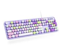 Dilter Tastiera cablata, 104 tasti full-size, tastiera USB da ufficio con tastierino numerico, indicatori tappi, supporti pieghevoli per Windows, PC, laptop, desktop (viola colorato)