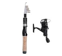 Dilwe Kit Combinato Canna da Pesca Telescopica e Mulinello, Asta Pieghevole con Manico in Sughero per la Pesca D'Acqua Dolce in Acqua Salata da Viaggio (Set combinato doppia asta 1,8 M + 2,1 M)