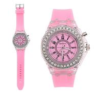 Dilwe Orologio da Bambino,Cinturino in Silicone con Cinturino in Silicone da Orologio Rotondo al Quarzo con retroilluminazione a LED a 4 Colori Femminili (Rosa)