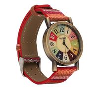 Dilwe Orologio da Donna, Multicolore Stile Bohémien Orologio Hippie in Ottone PU Pelle Orologio da Ragazza per Festa di Compleanno (Rosso)