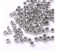 Dilwe Perline con Lettere Russe, 4x7mm Artigianato Gioielli Unico (SILVER) | Materiale acrilico resistente, ideale per braccialetti, portachiavi, apprendimento dei bambini