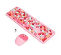 Dilwe Set Mouse e Tastiera Wireless 2.4G per Compatti Retrò per PC/Laptop (Rosa)