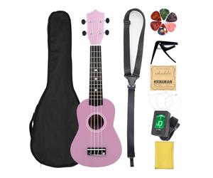 Dilwe Ukulele in Tiglio da 21" per Principianti, Set Completo con Accordatore, Capotasto, Plettri, Corde in Nylon e Borsa Portatile per Adulti e Bambini (PINK)