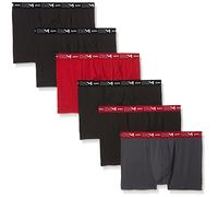 DIM Boxer in Cotone Elasticizzato Traspirante Supporto Ottimale Uomo x6, Grigio piombo/Rosso Cile/Nero/Nero/Nero, XXL