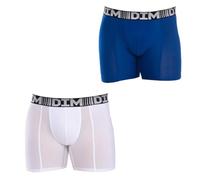 DIM Boxer Long 3D Flex Air Traspirabile Uomo x2, Blu Acciaio/Bianco, L
