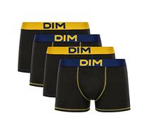 DIM Mix And Colors Coton Stretch Boxer Corti, Noir Jaune Safran/Bleu Marin/Noir Jaune Safran/Bleu Marin, 4 (Pacco da 4) Uomo