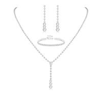 Dimaday Set di gioielli da sposa in argento Bracciale con collana di strass Orecchini pendenti per la sposa Damigella d'onore Cristallo Cubic Zirconia Gioielli da sposa