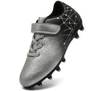 DimaiGlobal Scarpe da Calcio Bambini Ragazzi con Tacchetti Bassi Professionali Scarpe da Calcetto Futsal e Allenamento per Interno/Esterno - Antiscivolo Junior 34EU Argento