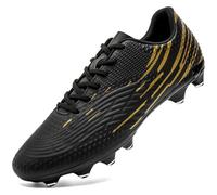 DimaiGlobal Scarpe da Calcio con Tacchetti Uomo Donna Professionali Scarpe da Calcetto per Prato Artificiale Futsal e Allenamento per Interno/Esterno - Antiscivolo Junior 38EU Nero/Oro