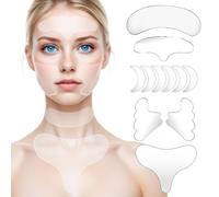 Dimeho 11 toppe antirughe per collo, riutilizzabili, in silicone, maschera antirughe sulla fronte, senza adesivo, per rughe e linee della pelle durante la notte, applicatore crema per occhi durante il