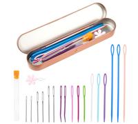 Dimeho 20 aghi da cucito in plastica con occhiello grande, con scatola portaoggetti, aghi smussati con cruna grande, aghi per tappezzeria, colorati, di sicurezza, infila lacci, uncinetto, per fai da
