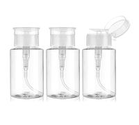 Dimeho 3 flaconi con pompa per rimuovere lo smalto, con chiusura a pressione, vuoti, con serratura, contenitori trasparenti per acetone, per alcool, tonico viso, smalto per unghie, struccante, 180 ml