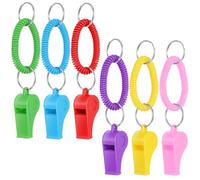 Dimeho Fischietto da 6 pezzi, fischietto sportivo con bracciale, in plastica, con anello portachiavi estensibile, per il polso, per sport scolastici, educazioni sportive, calcio e escursionismo