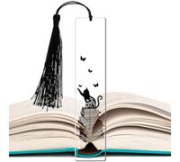 Dimeho Segnalibro rettangolare in acrilico trasparente Segnalibro personalizzato gatti con nappe nere Accessori durevoli la marcatura di libri ispirati progetti fai da te Studenti Topi di biblioteca