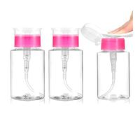 Dimeho Set di 3 flaconi con pompa bloccabili per solvente per unghie, 180 ml, contenitori per acetone per alcool, tonico, struccante (rosa)