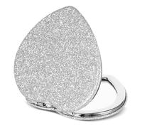 Dimeho Specchio compatto e pieghevole, a forma di cuore, con ingrandimento, portatile, da viaggio, per il trucco, da borsa, double-face, con glitter (argento-argento)