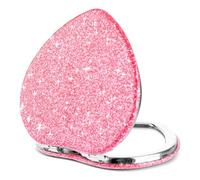 Dimeho Specchio pieghevole compatto a forma di cuore Mini specchio cosmetico San Valentin con ingrandimento Borsa da viaggio portatile specchio trucco Borsa donna con cosmetico glitterato bifacciale