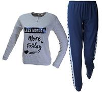 Dimensione Danza Pigiama Donna Tuta Ragazza Caldo Cotone Interlock Grigio 20155