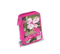 DIMENSIONE DANZA SISTERS CAMOGLITTER Astuccio 3 Scomparti Bambina Inclusi 18 Pennarelli, 18 Matite Colorate, 3 Penne e altri Accessori Scuola, Tessuto Glitterato con Dettagli Fucsia Fluo, Taglia Unica