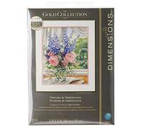 Dimensioni gioco disegno a punto croce di peonie rosa e delphiniums