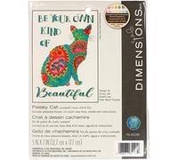 Dimensions Be Your Own Kind of Beautiful' Paisley Cat Counted Cross Stitch Kit, 14 Count Ivory Aida Cloth, 5'' x 7'' punto croce contato, multicolore, taglia unica