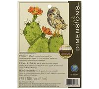 Dimensions Counted Cross Stitch Kit 'Prickly Owl' Cactus Pattern, 14 Count Ivory Aida Cloth, 6" x 6" Ricamo a Punto Croce, Motivo: Gufo spinato, Vari, taglia unica