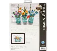 Dimensions Flowers in Mason Jars Counted Cross Stitch Kit, 14 Count White Aida Cloth, 14" x 10" Punto Croce contato, Assortiti, 35.5 x 25.4cm, unità