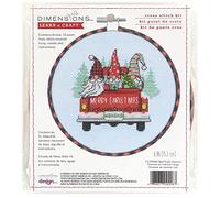 Dimensions – Kit punto croce Camion rosso e gnomi natalizi – Bambù, Aida 14 cnt celeste, 6"