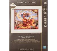 Dimensions Kit per punto croce numerato, motivo: fatina autunnale, tela Aida a 16 punti, colore grigio tortora, 35,5 x 30,5 cm, oro