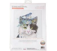 Dimensions Kit per punto croce numerato, motivo: gatto con corona floreale, multicolore, 4 pezzi