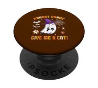 Dimentica le caramelle Dammi un gatto Fantastico fantasma con in mano un gatto nero PopSockets PopGrip Adesivo