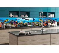 DIMEX LINE Paraschizzi Auto-Adesiva per la Cucina Pesci in Oceano 350 x 60 cm | Resistente all’Acqua | QUALITA‘ Premium