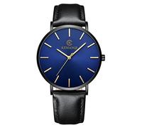 Dimfurke Orologio analogico da uomo al quarzo, in pelle, rotondo, alla moda, per lavoro, Ssc813, B, One Size