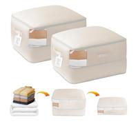 DIMJ Sacchetti salvaspazio a compressione - Confezione da 2 organizer pieghevoli per piumini, grandi cubi a compressione con finestra trasparente per traslochi, dormitori, piumini, vestiti, biancheria