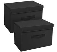 DIMJ Scatole per Armadio - Scatole Portaoggetti Contenitori con Coperchio Pieghevole, Scatola Porta Oggetti con Manici, Non Tessuto, per Armadio, Scaffali, 2 Pezzi, Nero, 38 x 25 x 25 cm