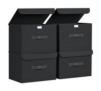 DIMJ Scatole per Armadio - Scatole Portaoggetti Contenitori con Coperchio Pieghevole, Scatola Porta Oggetti con Manici, Non Tessuto, per Armadio, Scaffali, 4 Pezzi, Nero, 38 x 25 x 25 cm