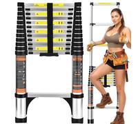 DIMKO Scala telescopica pieghevole da 4,5 m, scala estensibile in alluminio con 2 ganci staccabili, scala telescopica retrattile per interni ed esterni, scala telescopica leggera pieghevole