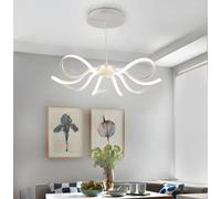 Dimmable LED Ceiling Chandelier Metal Artistic Pendant Light Fixture with Remote for Living Room, White Finish